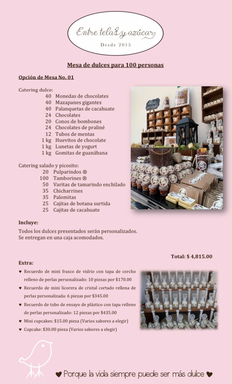 Propuesta de mesa de dulces Entre telas y azúcar